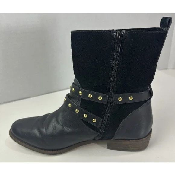 Coach Lilliana Leather Ankle Moto Boots Size 7.5 B Gold Studded Buckle Shoes - Picture 6 of 16